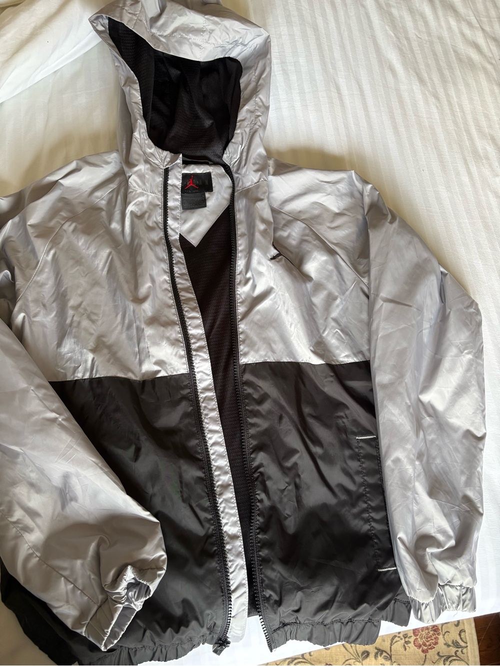Jordan Two-Tone Hooded Windbreaker Jacket in Silver and Black